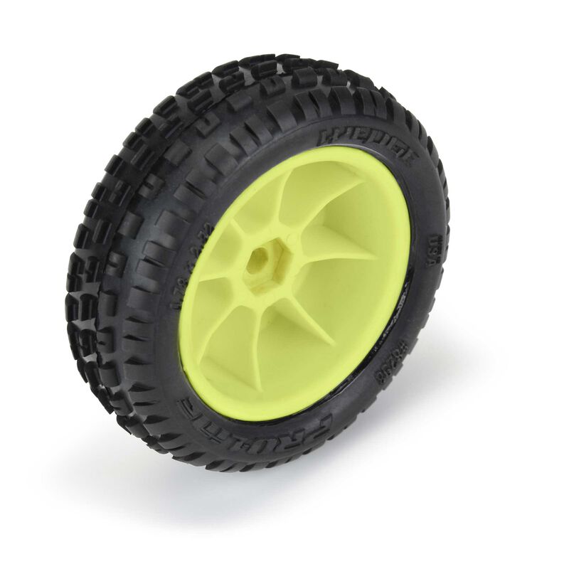 1/18 Wedge Front Carpet Mini-B Tires Mounted 8mm Yellow Wheels (2)