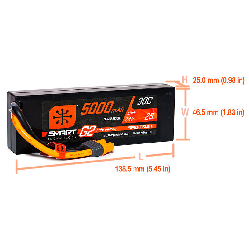 7.4V 5000mAh 2S 30C Smart LiPo G2 Hard Case: IC3