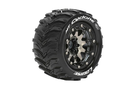 Louise Tires & Wheels Beadlock 2.8" 1/10 MT-CYCLONE Soft Black Chrome 1/2 offset HEX 12mm Belted (MFT) (2)