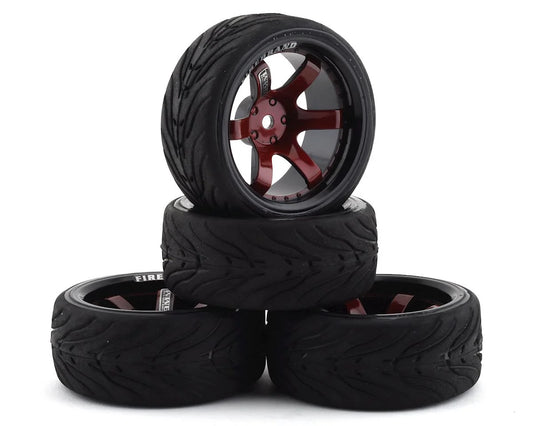 Firebrand RC Bloodshot RT9 Pre-Mounted On-Road Tires (4) (Red/Black) w/Fang Tires, 12mm Hex & 9mm Offset