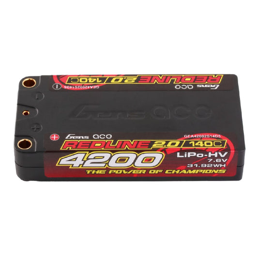 Gens Ace Redline 2.0 4200mAh 2S 7.6V 140C HV Shorty LiPo w/5mm