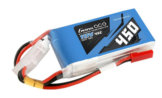 Gens Ace 450mAh 3S1P 11.1V 45C LiPo JST Plug Soft Case