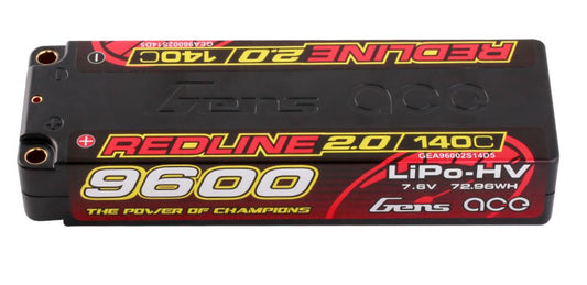 Gens Ace Redline 2.0 9600mAh 2S 7.6V 140C LiPo w/ 5.0mm Bullet