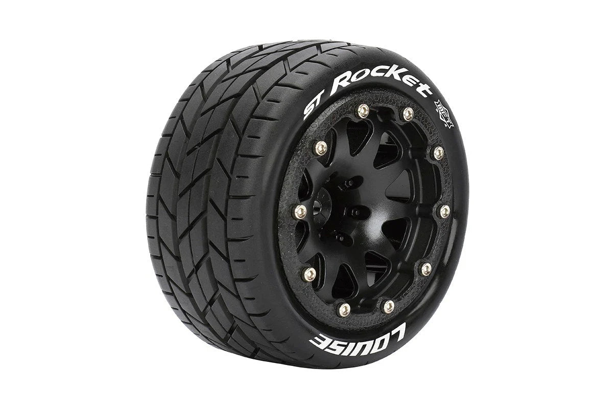 Louise Tires & Wheels Beadlock 2.8" 1/10 ST-ROCKET Soft Black 1/2 offset HEX 12mm Belted (MFT) (2)