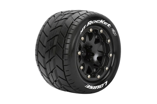 Louise Tires & Wheels Beadlock 2.8" 1/10 MT-ROCKET Soft Black Chrome 1/2 offset HEX 12mm Belted (MFT) (2)