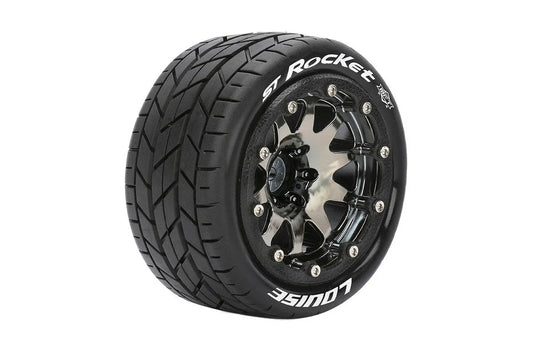 Louise Tires & Wheels Beadlock 2.8" 1/10 ST-ROCKET Soft Black Chrome 0 offset HEX 12mm Belted (MFT) (2)