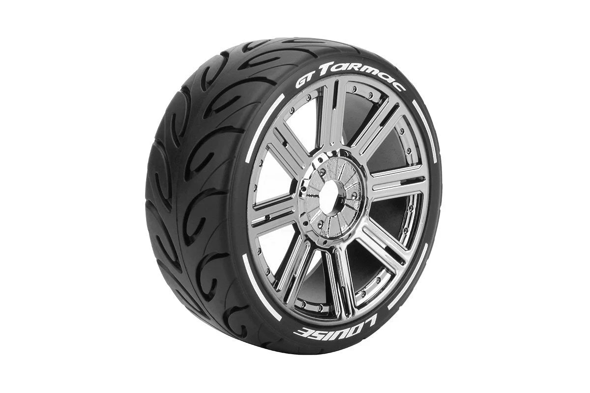 Louise Tires & Wheels 1/8 GT-TARMAC Soft Spoke/Black Chrome HEX 17mm Belted (MFT) (2)