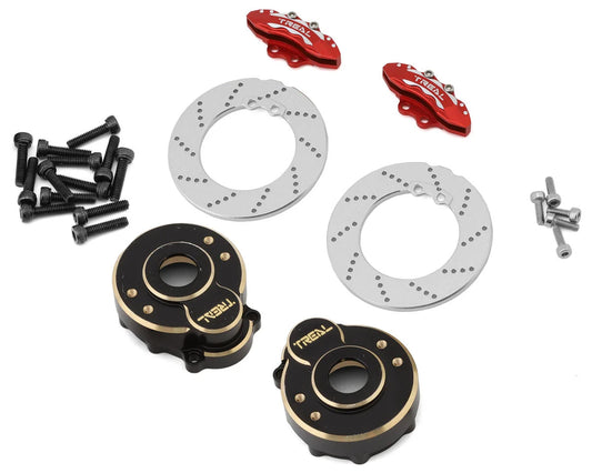 Treal Hobby Heavy Brass Outer Portal Housing Covers for Traxxas TRX-4 (Black) (2) (42g) w/Scale Disk Brake & Calipers