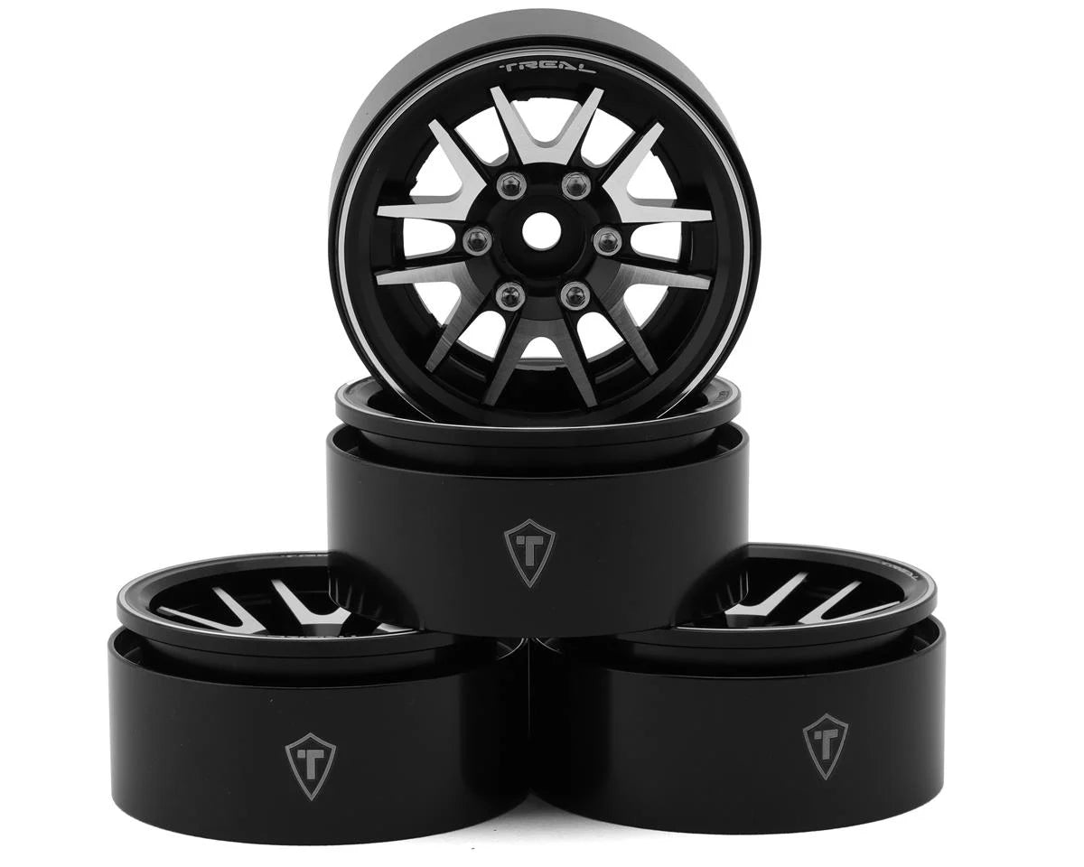 Treal Hobby Type L 1.9" V-Spoke Beadlock Wheels (Black) (4)