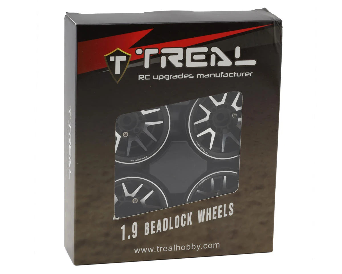 Treal Hobby Type L 1.9" V-Spoke Beadlock Wheels (Black) (4)