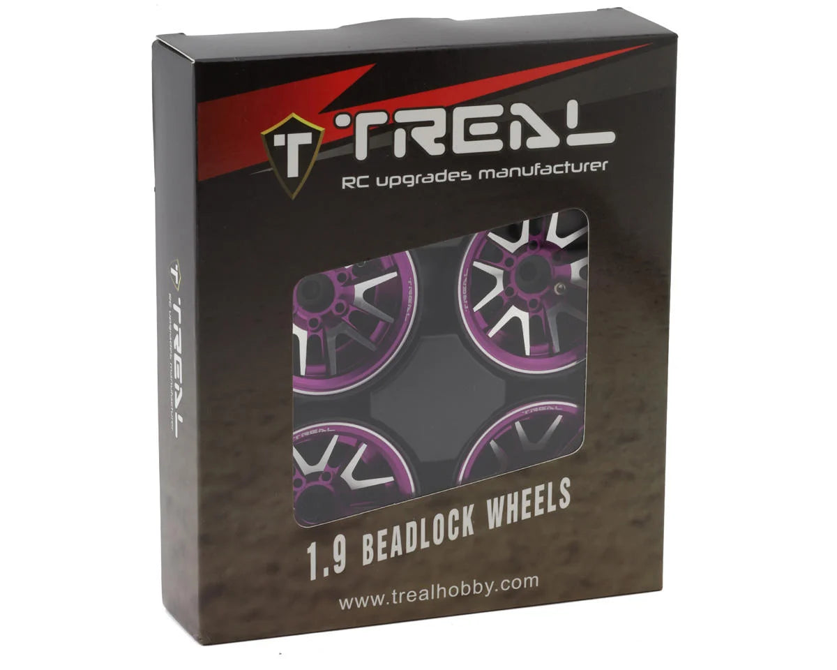 Treal Hobby Type L 1.9" V-Spoke Beadlock Wheels (Purple) (4)