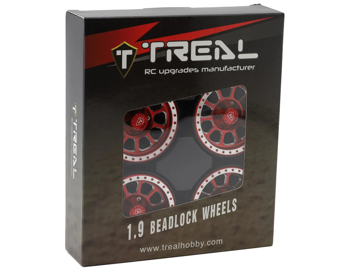 Treal Hobby Type V2 1.9" Beadlock Wheels (Red/Silver) (4)