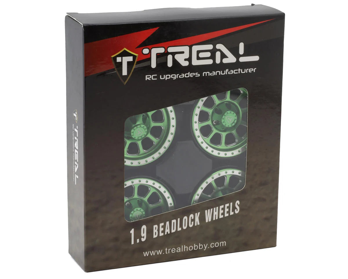 Treal Hobby Type V2 1.9" Beadlock Wheels (Green/Silver) (4)