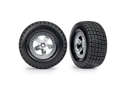 Traxxas Hoosier Tires on satin chrome wheels (2WD rear)