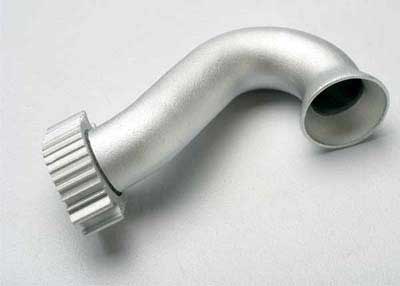 Traxxas Header, exhaust (tubular aluminum, silver-anodized)