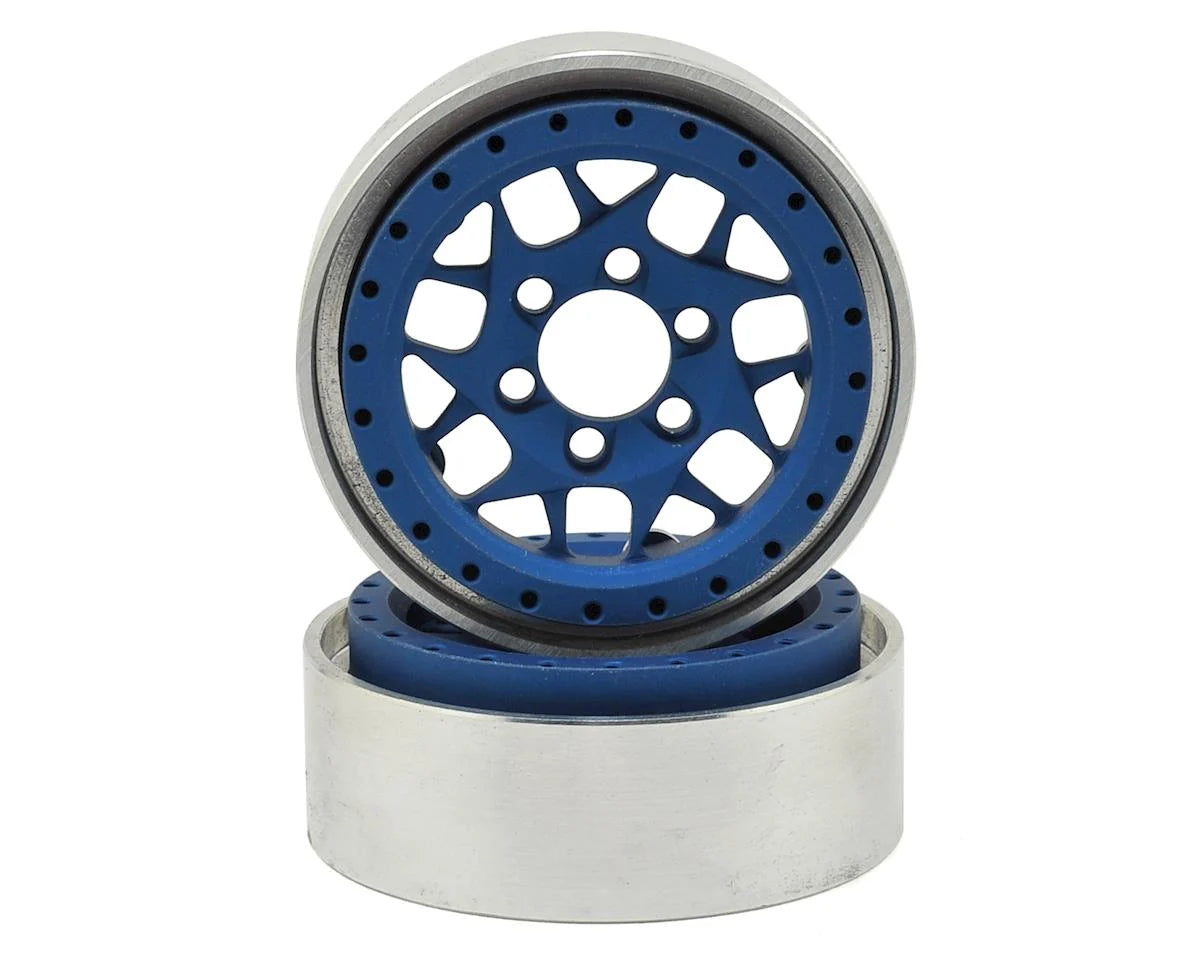 Vanquish Products KMC XD127 Bully 1.9" Beadlock Crawler Wheels (Blue) (2)