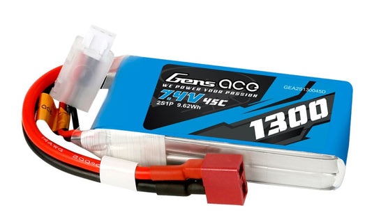 Gens Ace 1300mAh 2S1P 7.4V 45C LiPo Deans Plug Soft Case