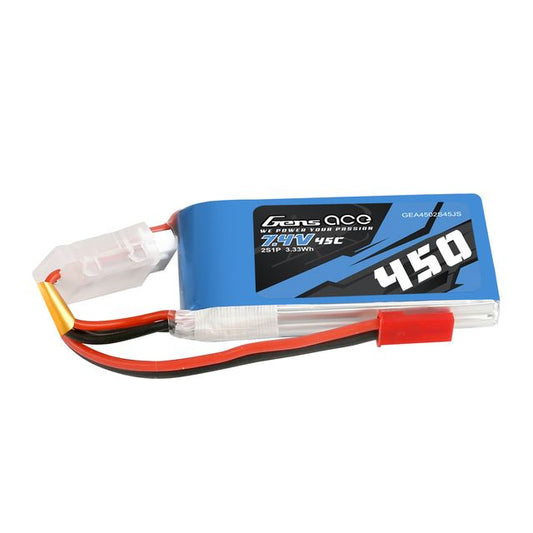 Gens Ace 450mAh 2S1P 7.4V 45C LiPo JST Plug Soft Case