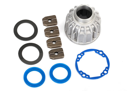 Traxxas Carrier, differential, aluminum (front or center)/ x-ring gaskets (2), ring gear gasket/ 14.5x20 TW (2)/ spider bushings (4)